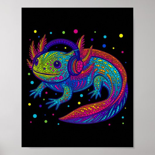 Grappige Axolotl Video Gamer Polka Dot Art Student Poster (Voorkant)