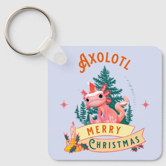 Grappige Axolotl Vrolijk Kerstfeest Sleutelhanger (Voorkant)
