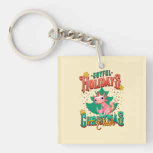 Grappige Axolotl Vrolijke Feestdagen Kerst Groet Sleutelhanger