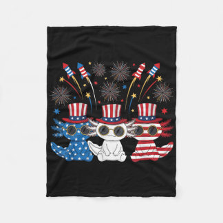 Grappige Axolotl-Vuurwerk Amerikaanse Vlag 4 Juli Fleece Deken