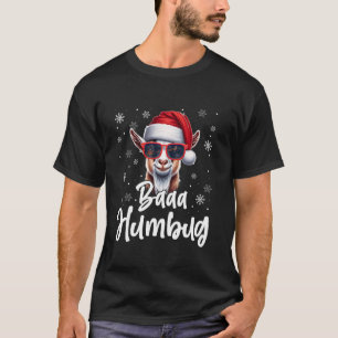 Grappige Baaa Humbug Santa Hat Geit Sneeuwvlokken T-shirt