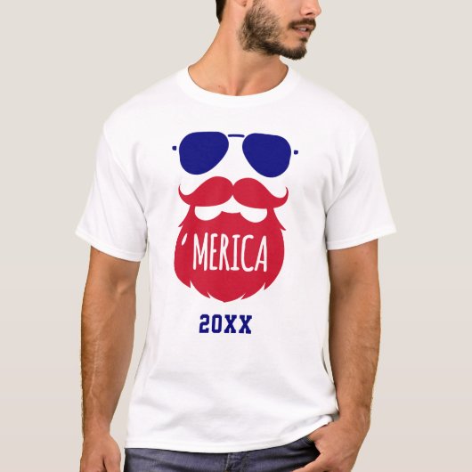 Grappige baard 'Merica Patriotic T-shirt (Voorkant)