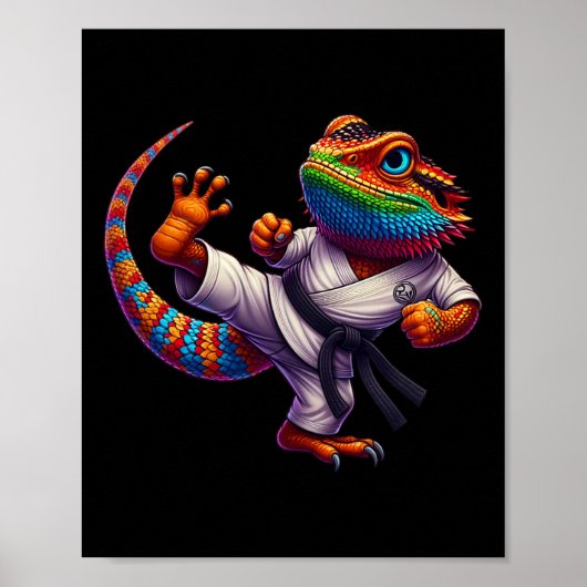 Grappige baardagaam High Kick Karate Samurai Ninj Poster (Voorkant)