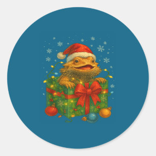 Grappige Baardagamen Kerstman Kerstboom Lichtjes Ronde Sticker