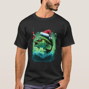 Grappige baars vissen kerstman hoed kerstmis t-shirt