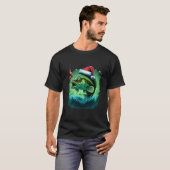 Grappige baars vissen kerstman hoed kerstmis t-shirt (Voorkant volledig)