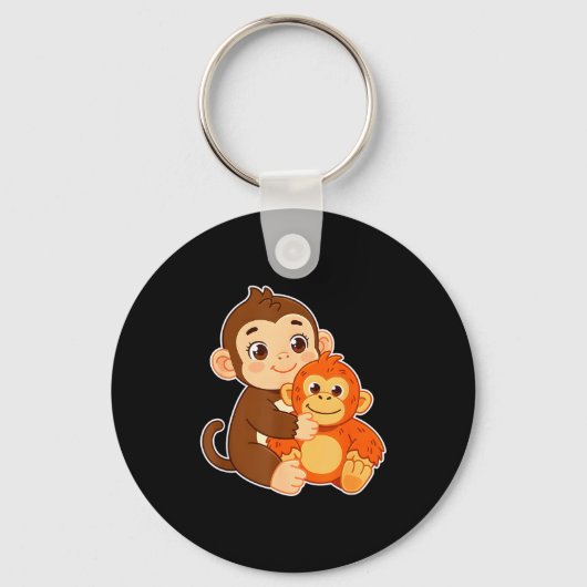 Grappige baby aap met knuffel dier tee grafische a sleutelhanger (Voorkant)
