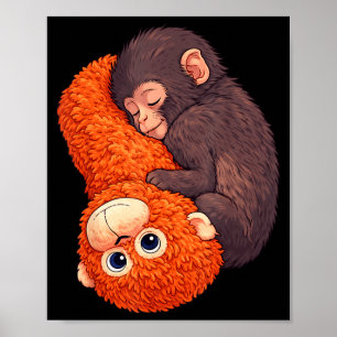 Grappige baby aap slaat schattig dier mannen vrouw poster