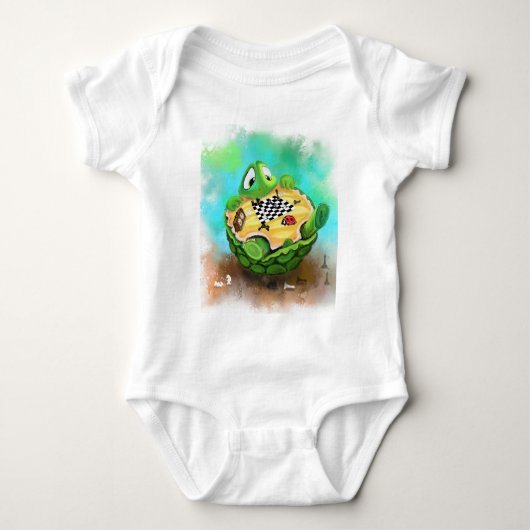 Grappige Baby Bodysuit Turtle Ladybug Spelen Schak (Voorkant)