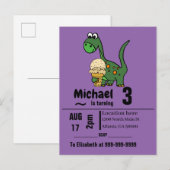 Grappige Baby dinosaurus en ijsje verjaardagsfeest Uitnodiging Briefkaart (Voorkant / Achterkant)