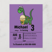 Grappige Baby dinosaurus en ijsje verjaardagsfeest Uitnodiging Briefkaart (Voorkant)