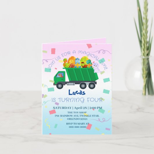 Grappige baby dinosaurus vuilniswagen Verjaardagsn (Voorkant)