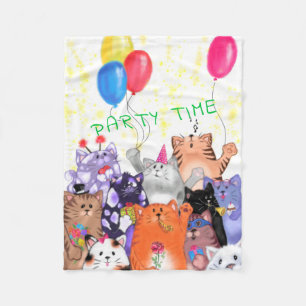 Grappige Baby Fleece Deken met Happy Cat Party