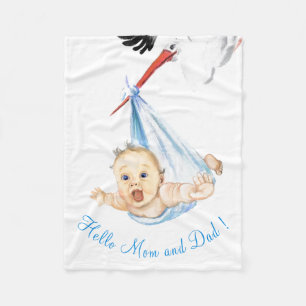 Grappige baby fleece deken met ooievaar die baby d