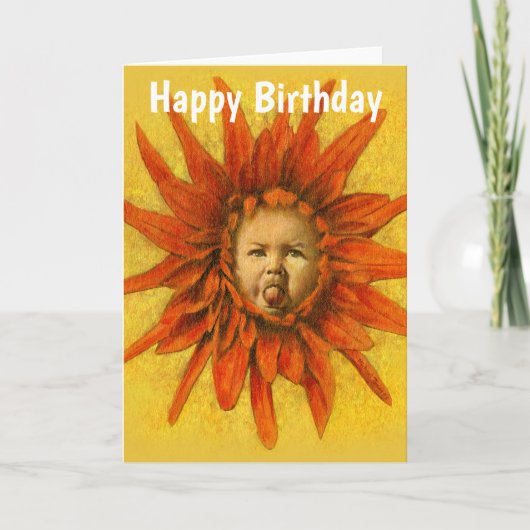 Grappige Baby Flower Verjaardag Kaart (Voorkant)