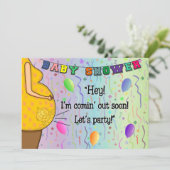 Grappige Baby Ik kom uit Party Cartoon Nodig Kaart (Staand voorkant)