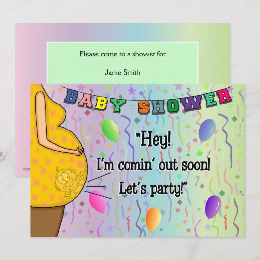 Grappige Baby Ik kom uit Party Cartoon Nodig Kaart (Voorkant / Achterkant)