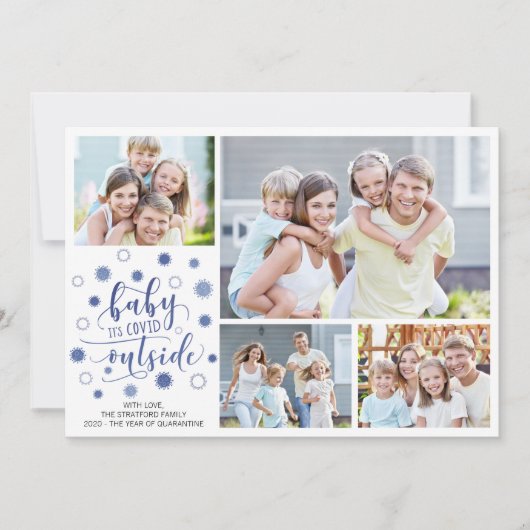 Grappige BABY IT'S COVID BUITEN 4 foto's Feestdagenkaart (Voorkant)
