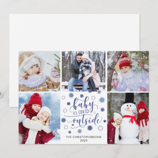 Grappige BABY ITS COVID BUITEN 5 foto's Blauw Feestdagenkaart (Voorkant / Achterkant)