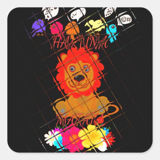 Grappige Baby Lion King: Hakuna Matata Art Design Vierkante Sticker (Voorkant)