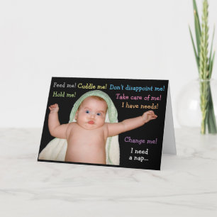Grappige baby met behoeftenkaart kaart