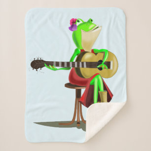 Grappige Baby Sherpa Blanket Frog spelen gitaar Deken