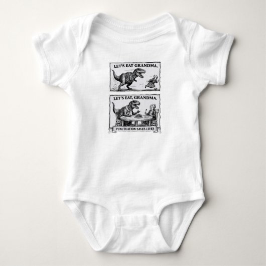 Grappige baby singlet met grammatica - “Laten we e Romper (Voorkant)