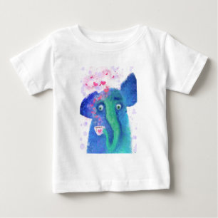 Grappige baby T-shirt met olifant die koffie drink