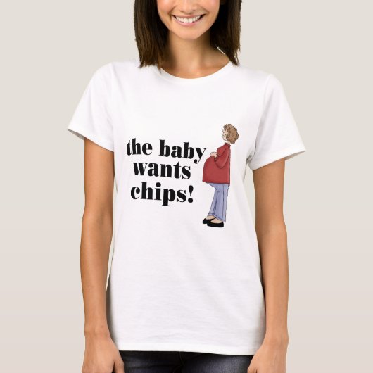 Grappige Baby wil Chips Moederschap T-shirt (Voorkant)