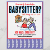 Grappige babysitten kinderopvang scheurblad promo flyer (Voorkant)