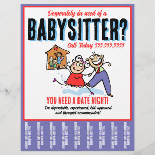 Grappige babysitten kinderopvang scheurblad promo flyer