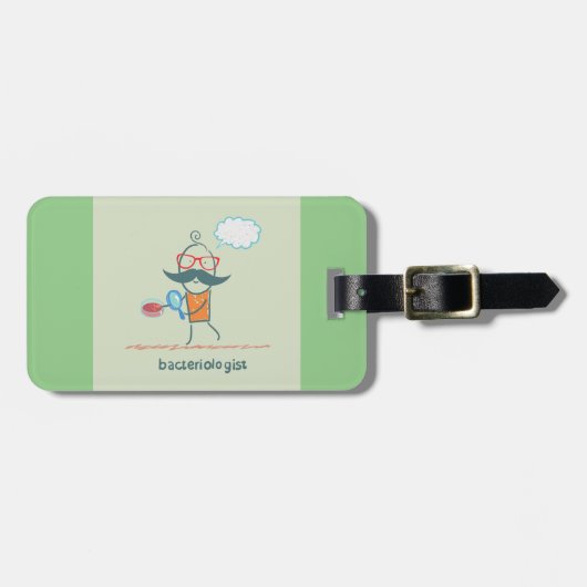 Grappige bacterioloog wetenschapper met grote snor bagagelabel (Voorkant horizontaal)