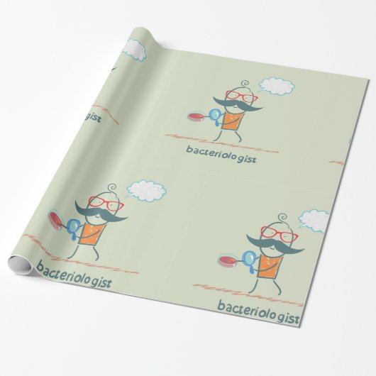 Grappige bacterioloog wetenschapper met grote snor cadeaupapier (Uitgerold)
