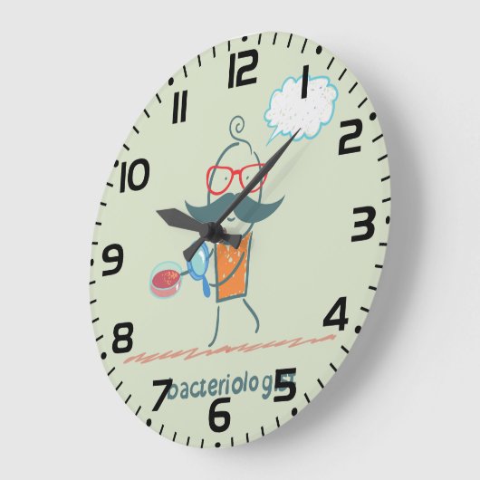 Grappige bacterioloog wetenschapper met grote snor grote klok (Hoek)