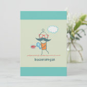Grappige bacterioloog wetenschapper met grote snor kaart (Staand voorkant)