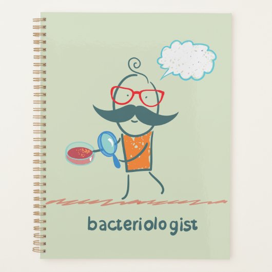Grappige bacterioloog wetenschapper met grote snor planner (Voorkant)