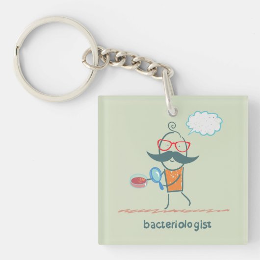 Grappige bacterioloog wetenschapper met grote snor sleutelhanger (Voorkant)
