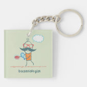 Grappige bacterioloog wetenschapper met grote snor sleutelhanger (Achterkant)