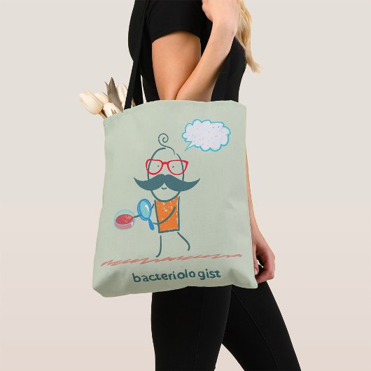 Grappige bacterioloog wetenschapper met grote snor tote bag