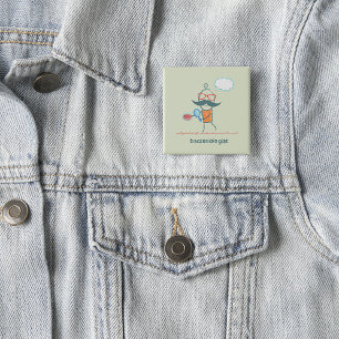 Grappige bacterioloog wetenschapper met grote snor vierkante button 5,1 cm