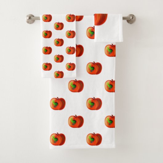 Grappige badhanddoek sets met Happy Apple Worm Bad Handdoek (Insitu)