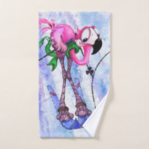 Grappige badhanddoeken met roze flamingo skiër bad handdoek