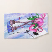 Grappige badhanddoeken met roze flamingo skiër bad handdoek (Handdoek)