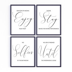 Grappige badkamer 4 muurkunst sets