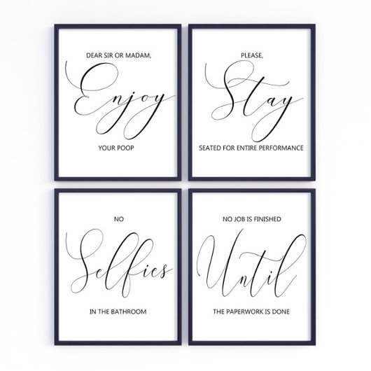 Grappige badkamer 4 muurkunst sets