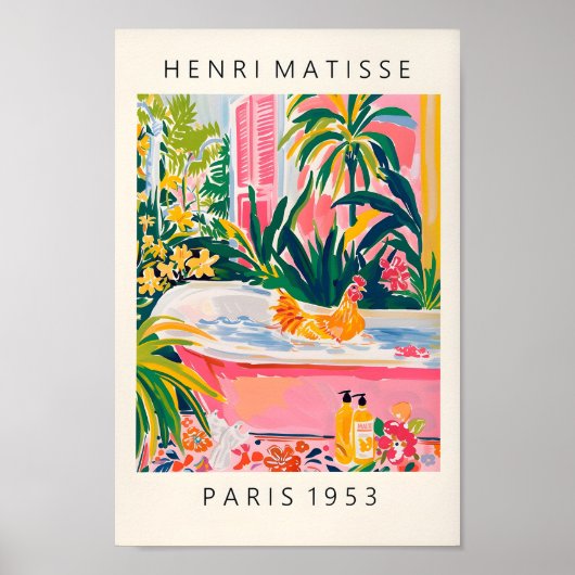 Grappige badkamer kunst, kip art print, roze Dopam Poster (Voorkant)