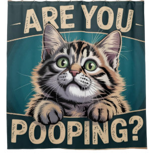 Grappige Badkamer - Poep je? Grappige Kat Douchegordijn