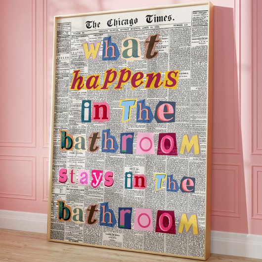 Grappige badkamer retro krant typografie poster