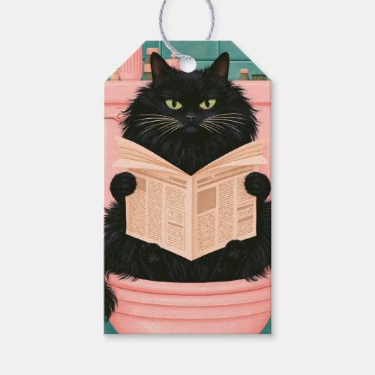 Grappige badkamer zwarte kat cadeaulabel (Voorkant)