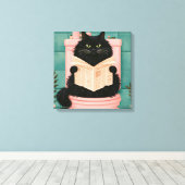 Grappige badkamer zwarte kat  canvas afdruk (Insitu (Houten vloer))